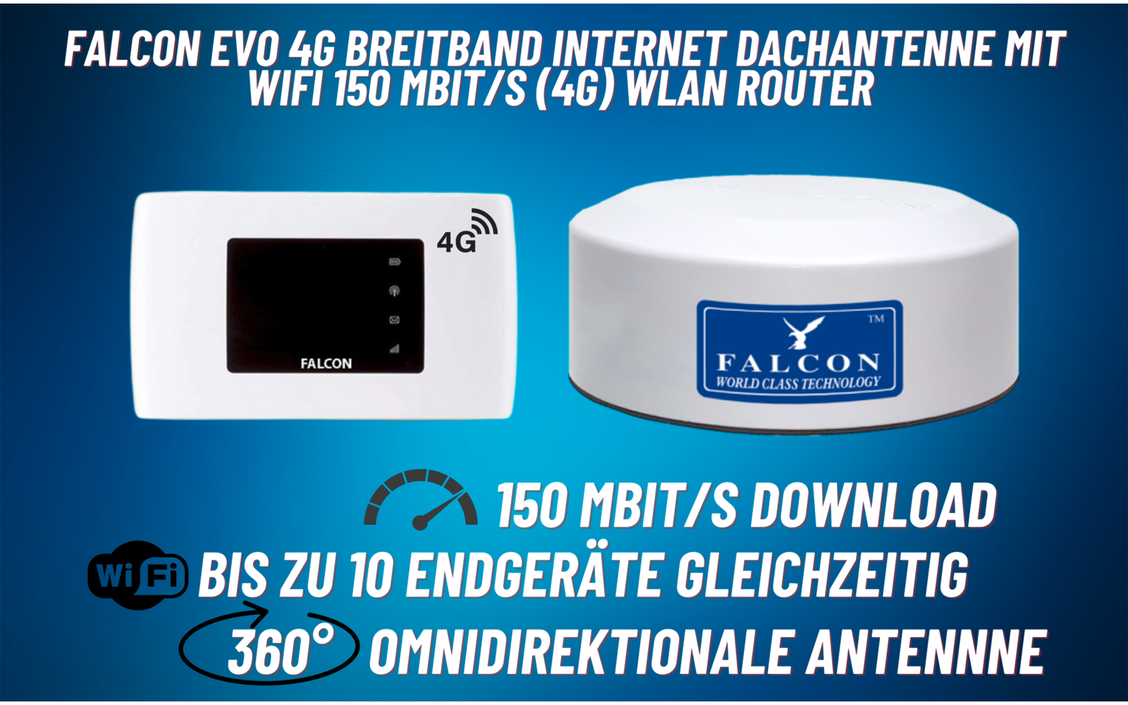 Falcon EVO 4G LTE Internet Dachantenne inkl. mobilen tragbaren WLAN-Router 150 Mbit