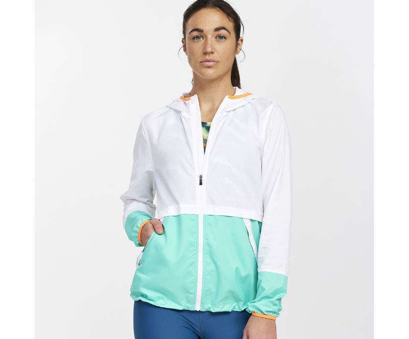Saucony Packaway Hardloopjack Wit/Mint Groen Dames