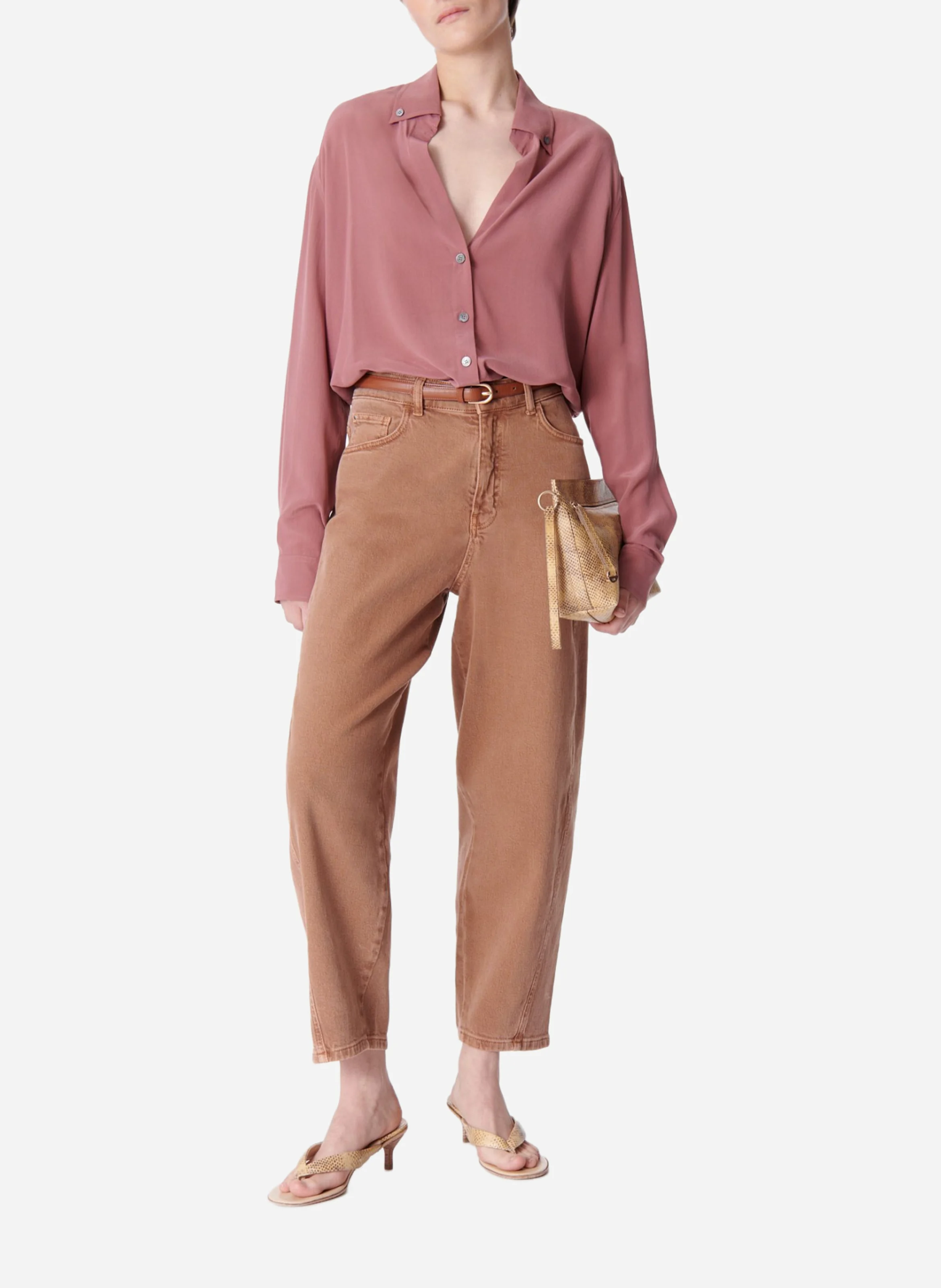 DRUYAT - Chemise à col v fluide en soie| Marron