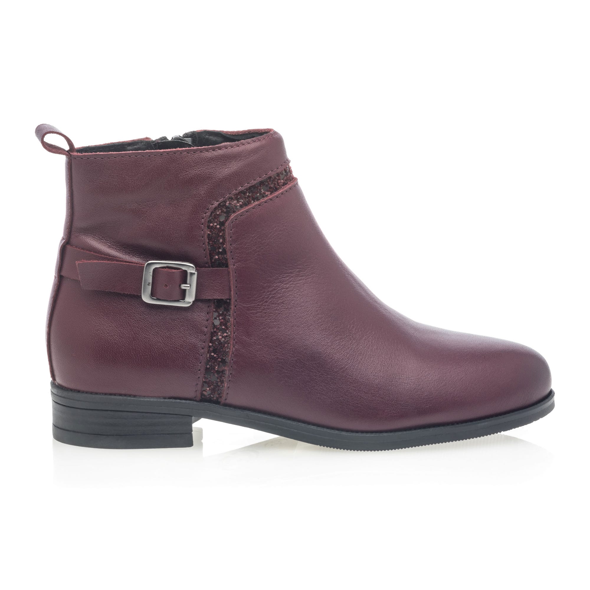 Bottines Fille en cuir bordeaux