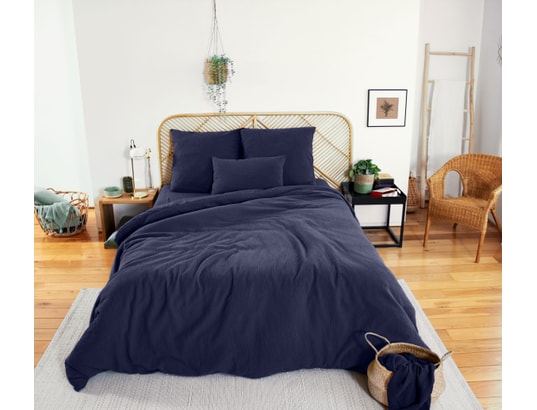 COTE DECO - Ensemble couette + 2 oreillers Parure de lit - double gaze de coton - 240 x 260 cm - marine