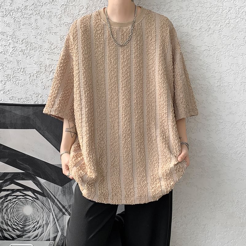 Freehop - Gestreept oversized T-shirt met ronde hals en elleboogmouwen
