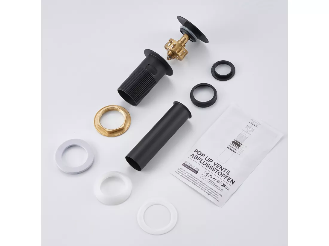 Auralum max Bonde Pop Up avec Trop-Plein,Noir,Universal Lavabo Bouchon de Vidange avec Panier à Crépine,Laiton Anti-Colmatage Vidage Salle de Bain