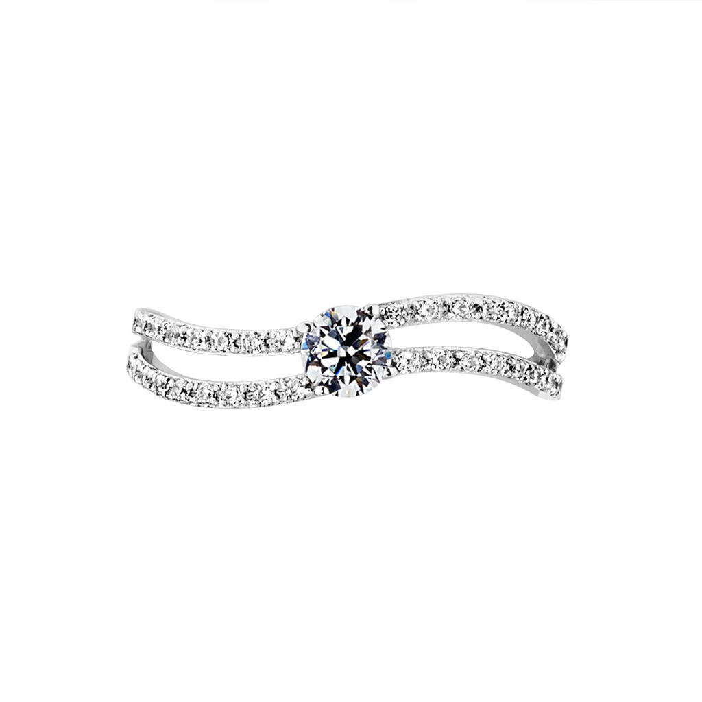 Bague Vrille Double Or Blanc Oxyde De Zirconium