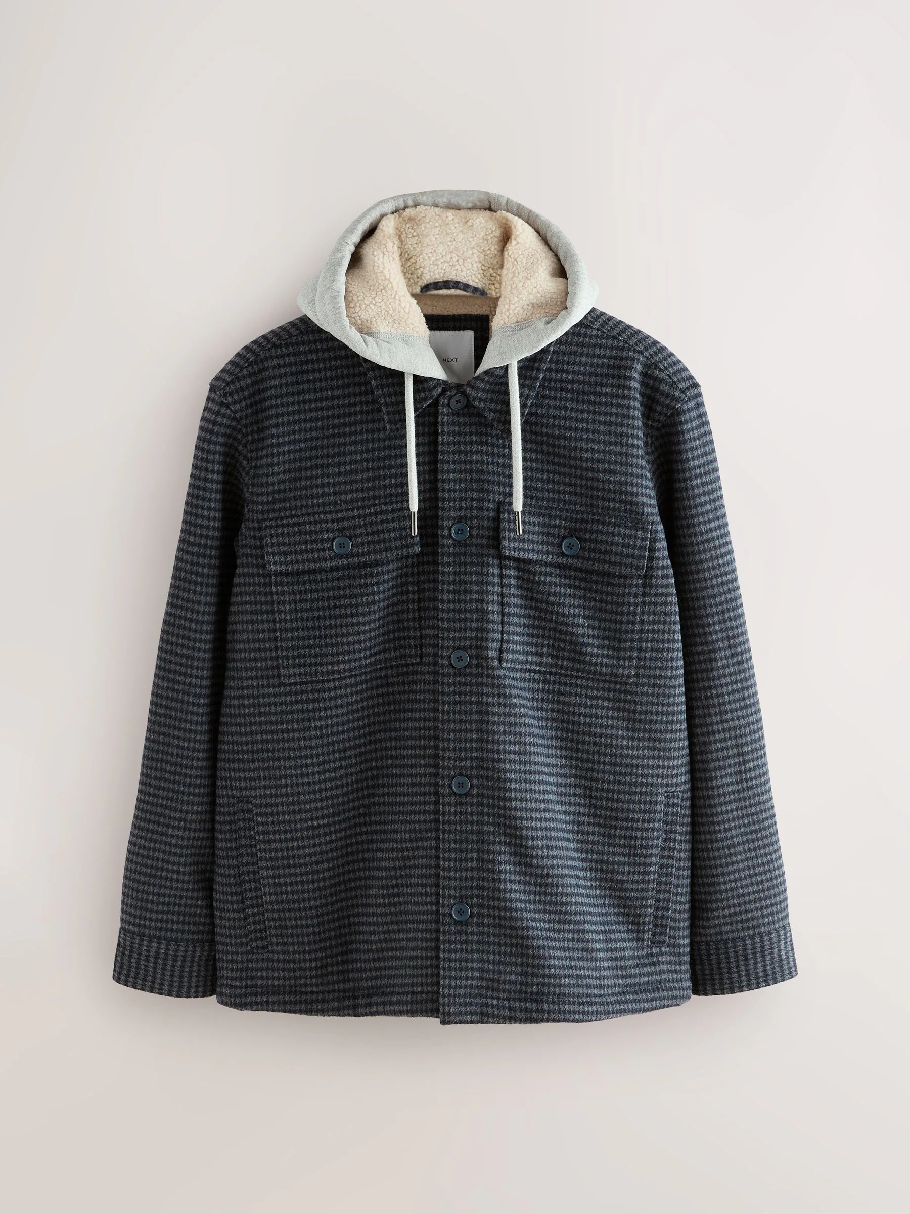 Blauw - Borg gevoerd ruit overshirt met capuchon