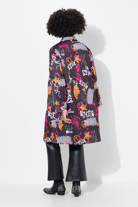 Kaftan, oversized, Alloverdruck, Satinfutter