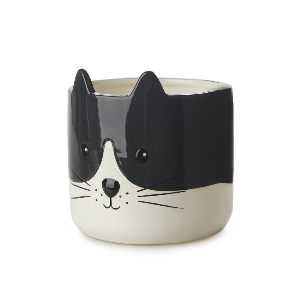 Vaso de flores Balvi Kitty, preto e branco, vaso de flores original com design de gatinho, cerâmica, 13,7 x 13,5 x 13,5 cm