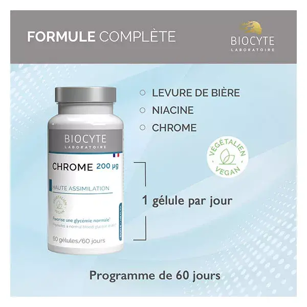 Biocyte Cr Chrome Normal Blood Sugar (Cromo, Levedura de Cerveja e Niacina) - 60 Cápsulas