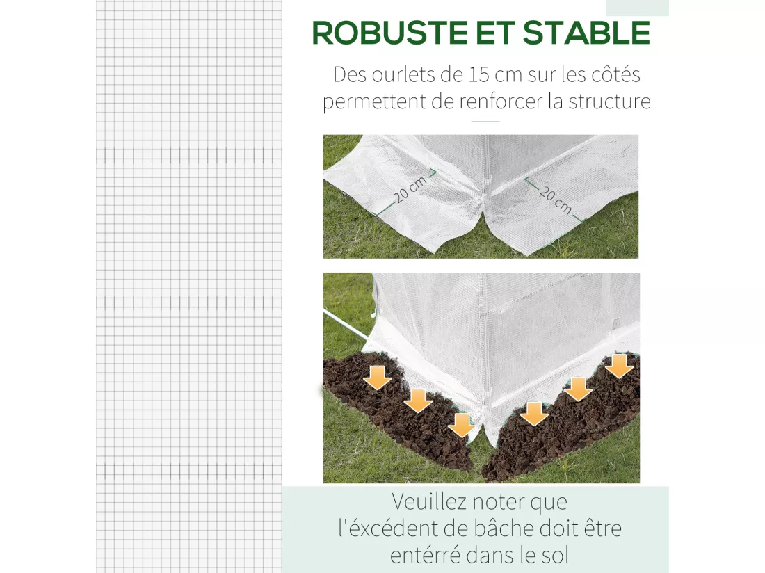 Bâche de rechange serre tunnel 18 m², bâche dim. 6L x 3l x 2H m PE anti-UV imperméable 12 fenêtres + porte enroulable zippée blanc