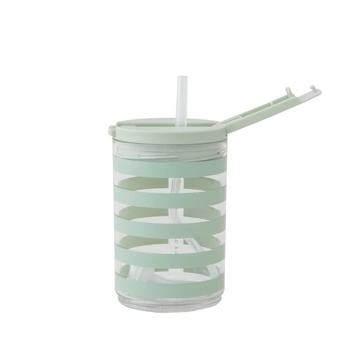 Design Letters - Kids life Trinkhalm-Becher 330 ml, hellgrün gestreift