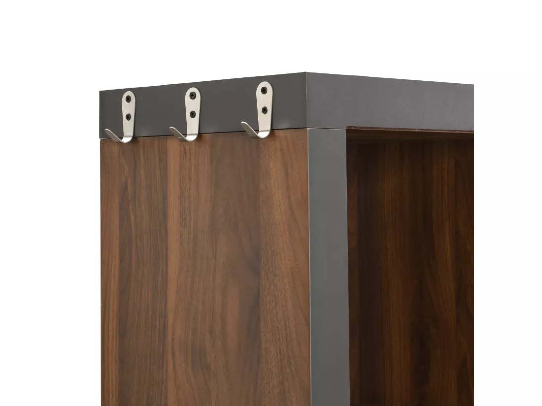 Vestiaire multifonctionnelle - avec miroir + crochets + 11 comaprtiments ouverts - Naturel