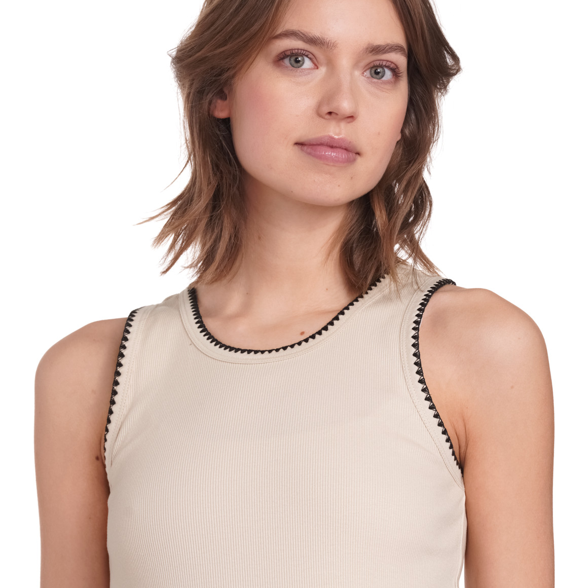 Gina Collection Damen Top mit Rippstruktur creme