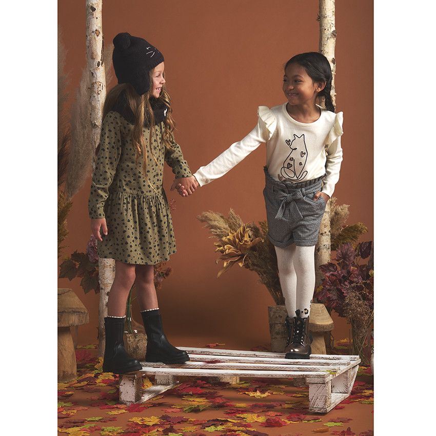 Short à carreaux avec ceinture à nouer pour fille - Gris foncé