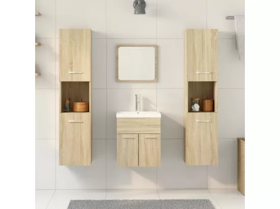 Ensemble de meubles de salle de bain 4 pcs chêne sonoma