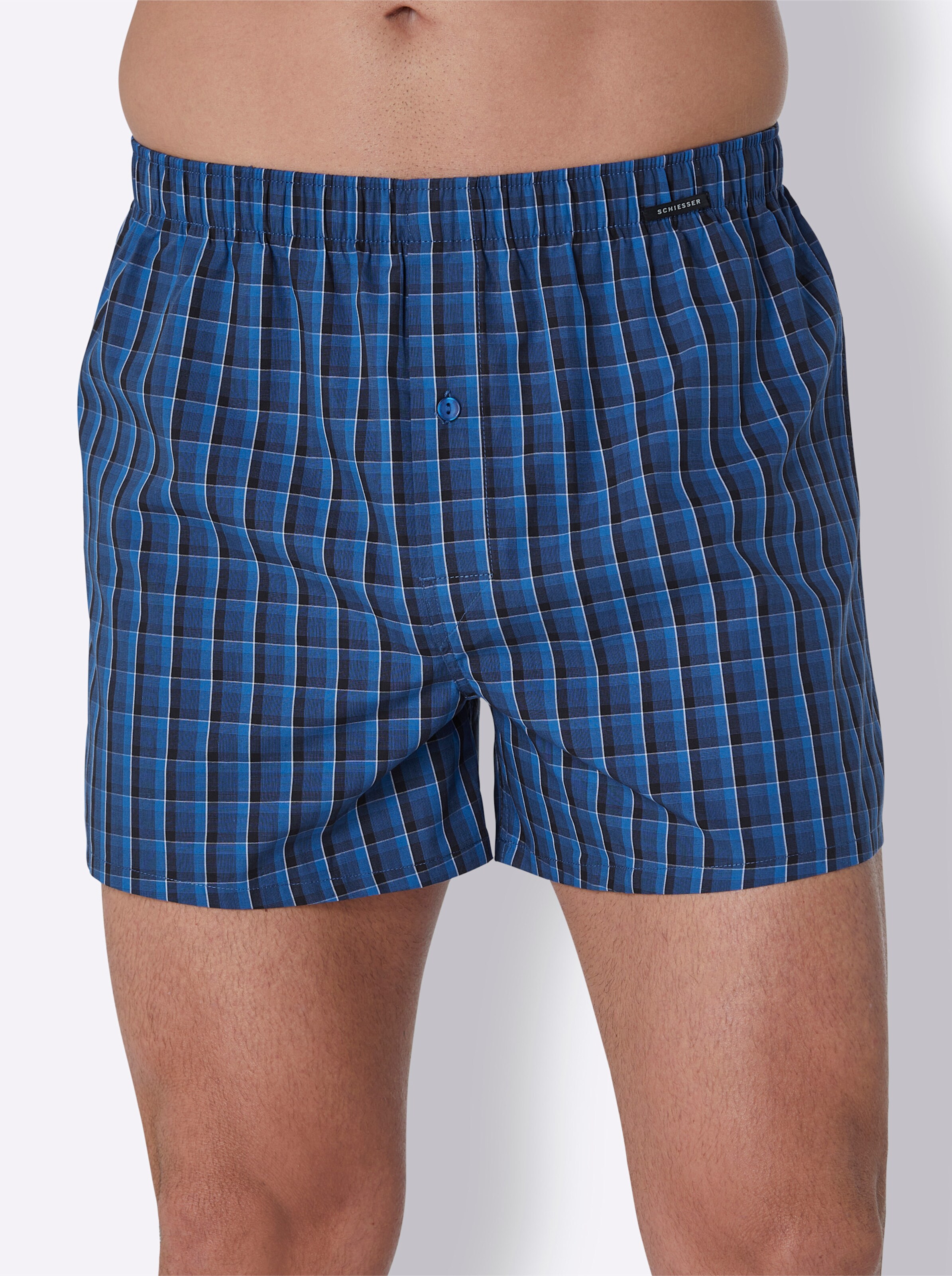 Schiesser Boxershorts in royalblau + royalblau-kariert