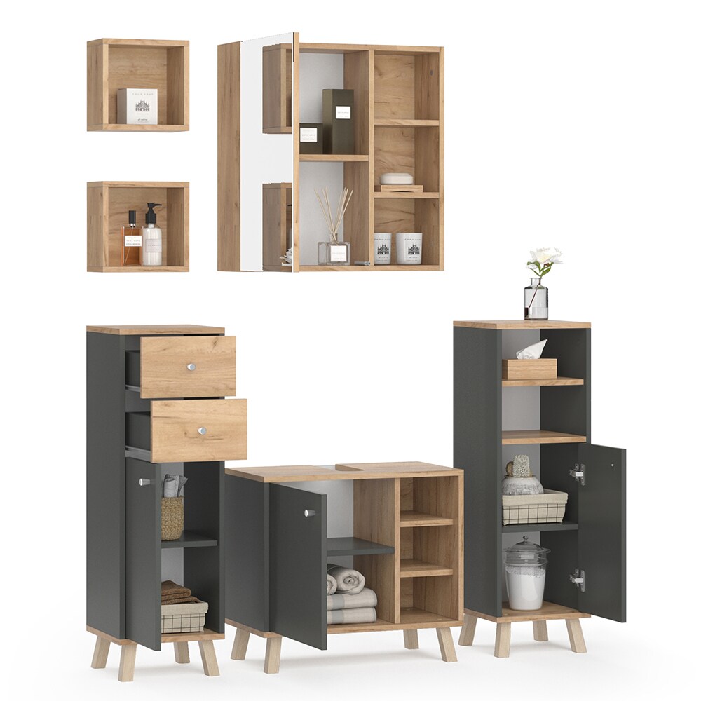 Vicco Badmöbelset Midischrank Waschtischunterschrank Spiegelschrank Senyo GK/ANT