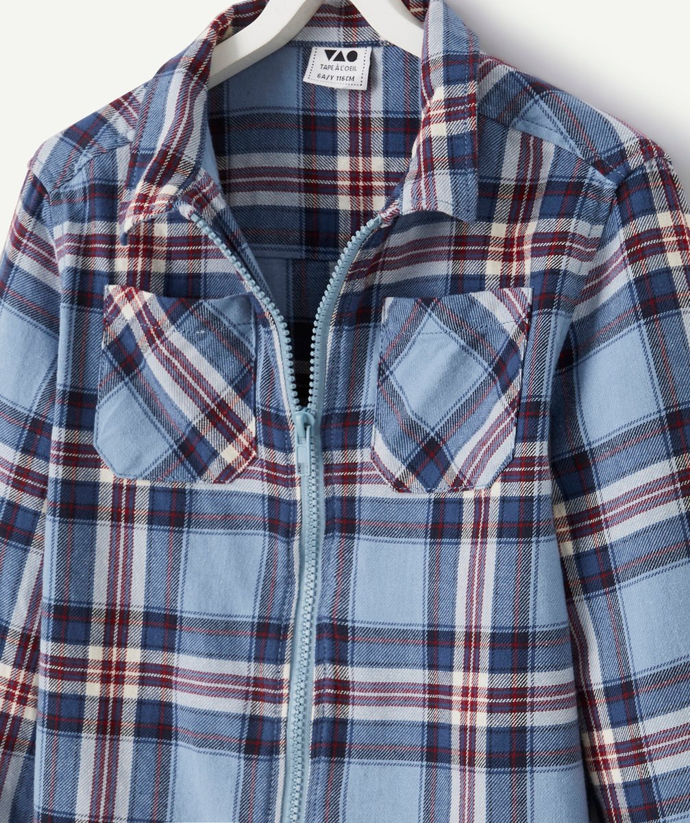 CHEMISE À CARREAUX GARÇON BLEUS ET BORDEAUX ZIPPÉE