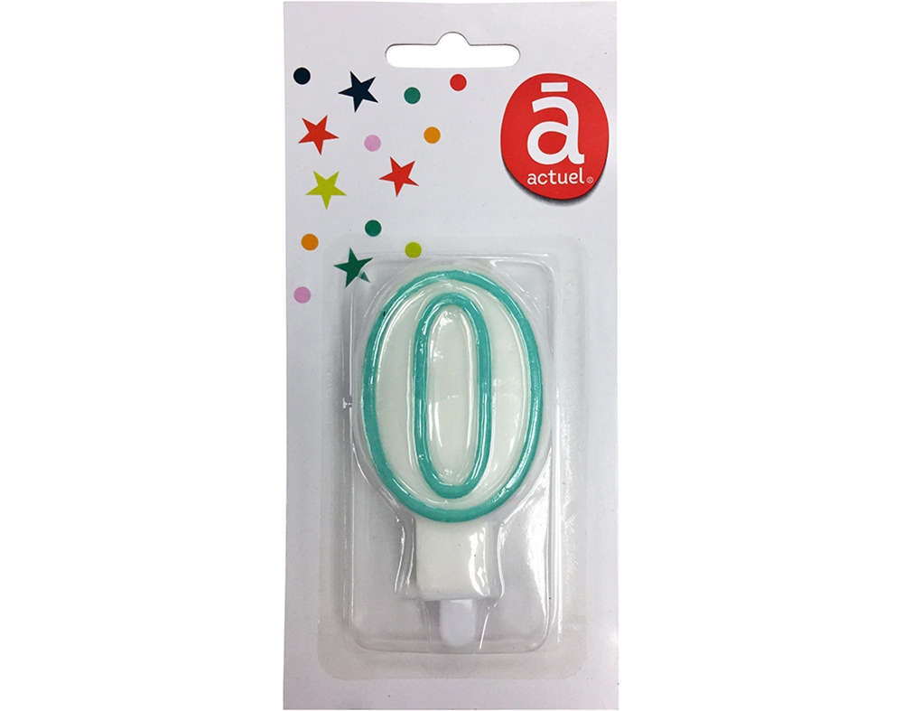 VELA DE ANIVERSÁRIO ACTUEL BRANCO COM REBORDO AZUL NÚMERO 0