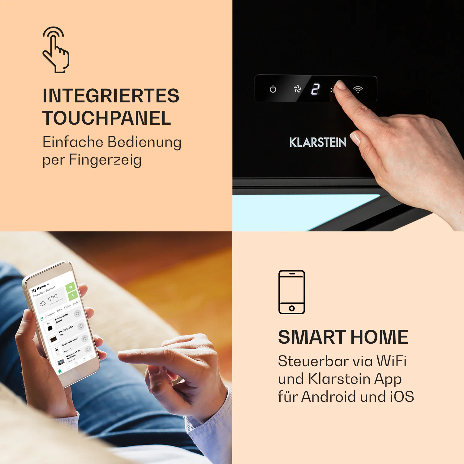 Kronleuchter Smart Inselabzugshaube 595m³/h App-Steuerung LED-Panel Schwarz