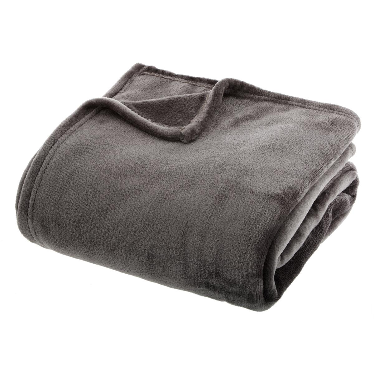 PLAID FLANEL UNI GRIS FONCE 130X180CM