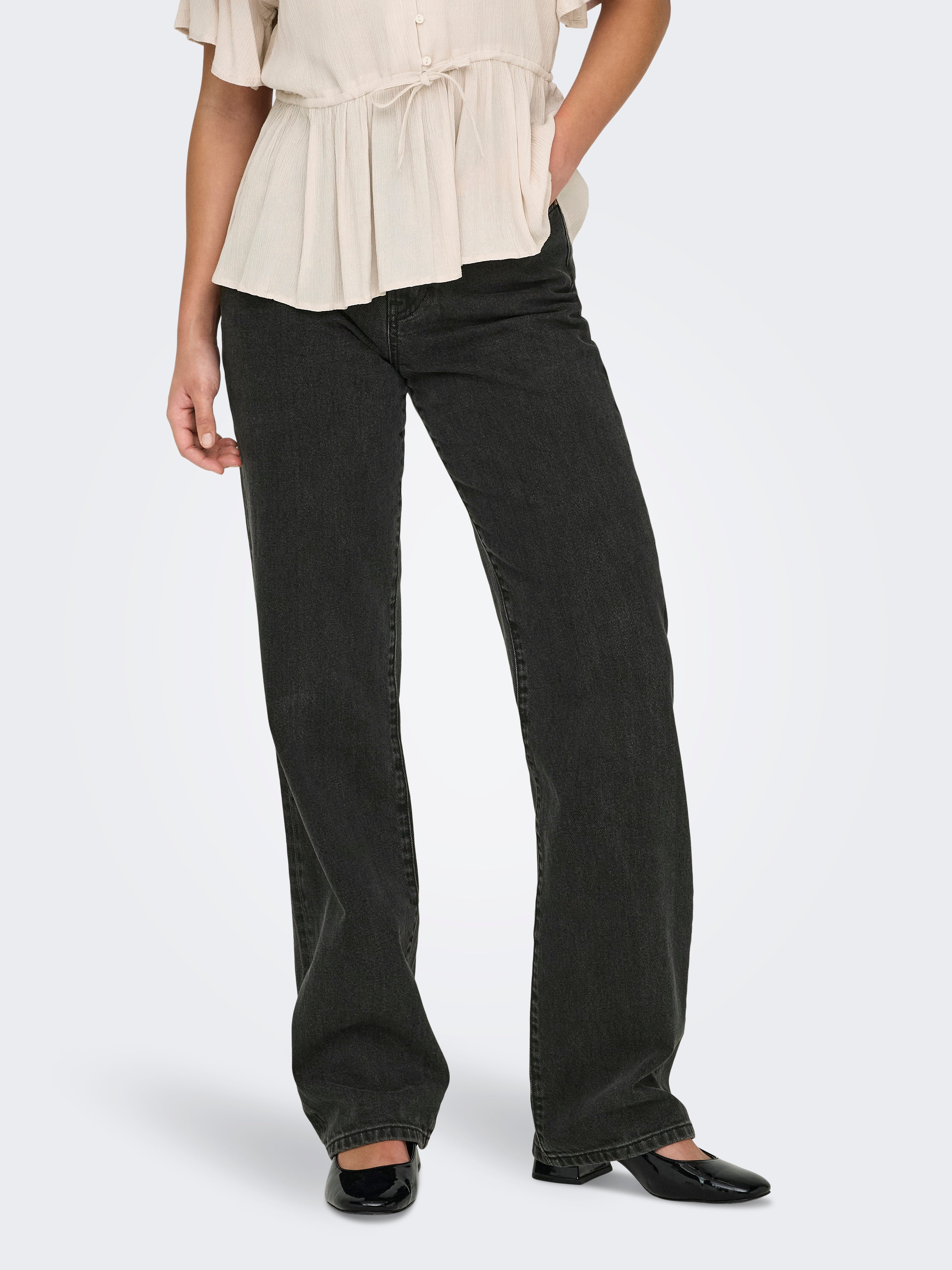 ONLSILJE Hohe Taille Gerade geschnitten Jeans Washed Black