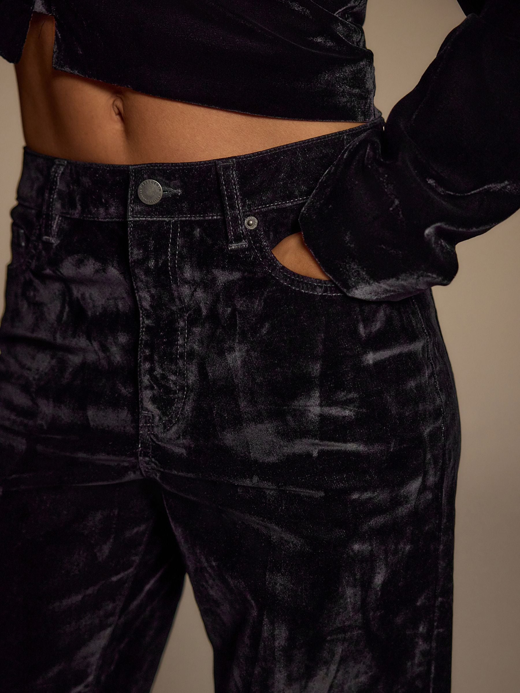 Zwart - Flocked N. Premium jeans met wijde pijpen