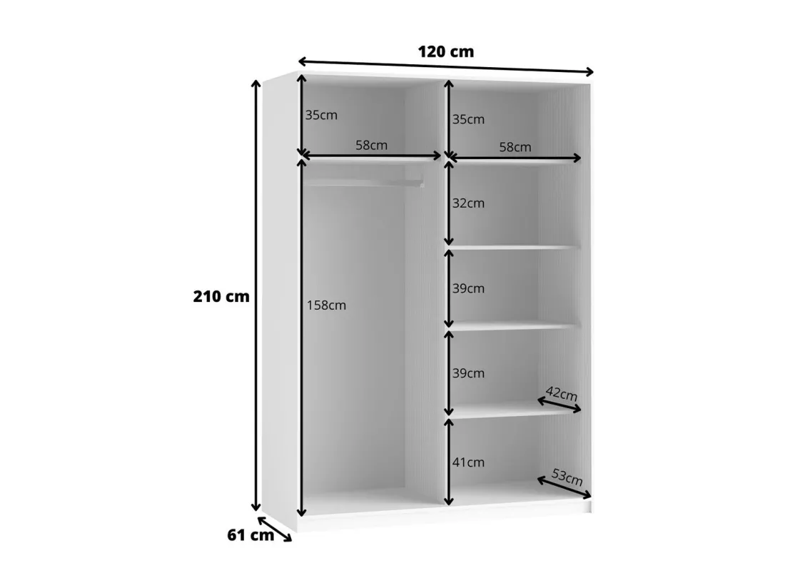 Chambre à coucher complète collection EOS : Armoire 120cm, Lit 180x200, commode, chevets. Couleur blanc mat