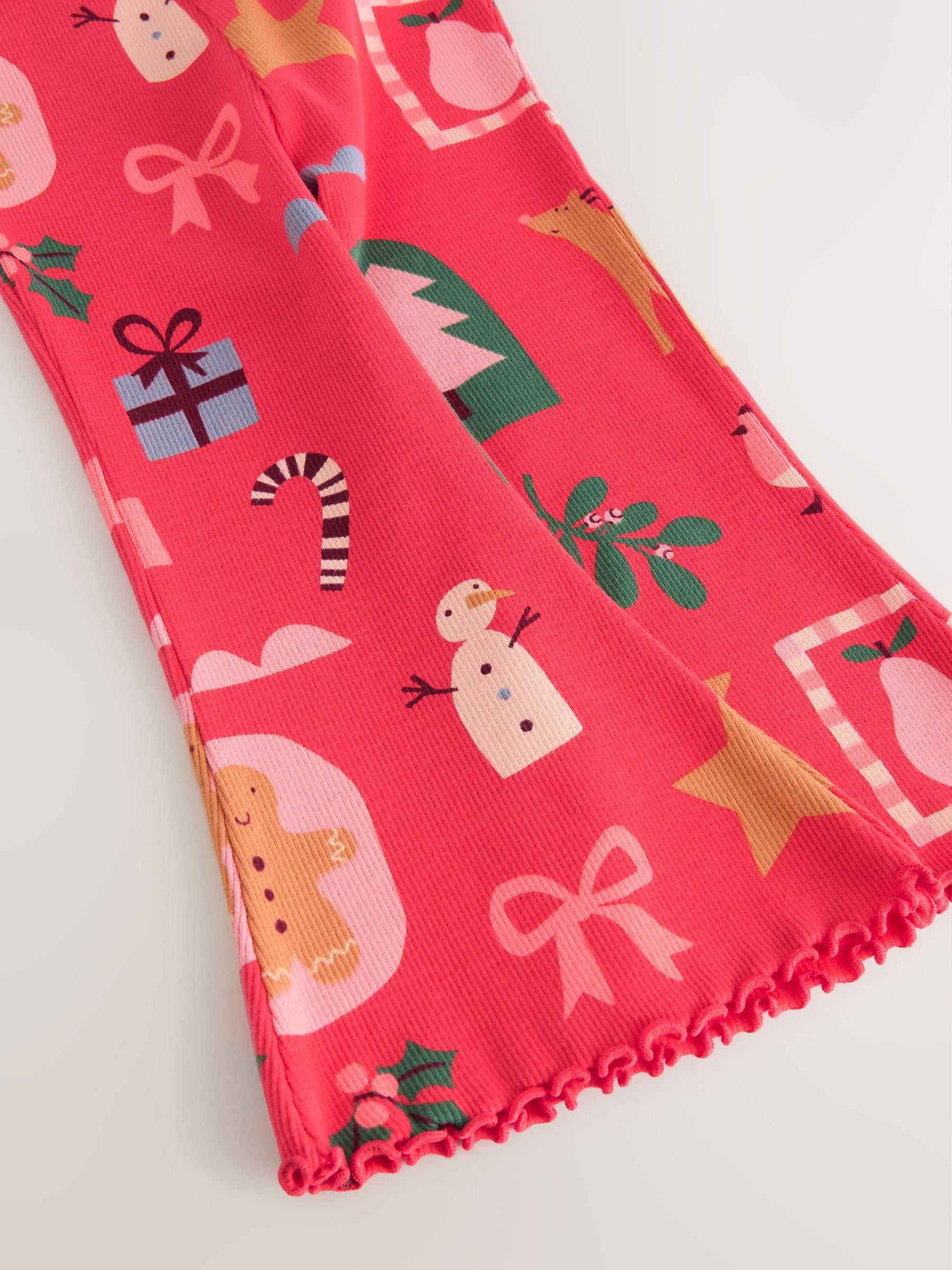 Rode kerstman - Geribbelde legging met uitlopende pijpen (3mnd-7jr)