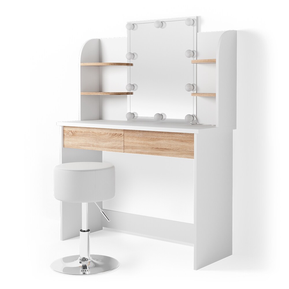 VICCO LED Schminktisch CHARLOTTE Frisiertisch Weiß Eiche Kosmetiktisch Hocker