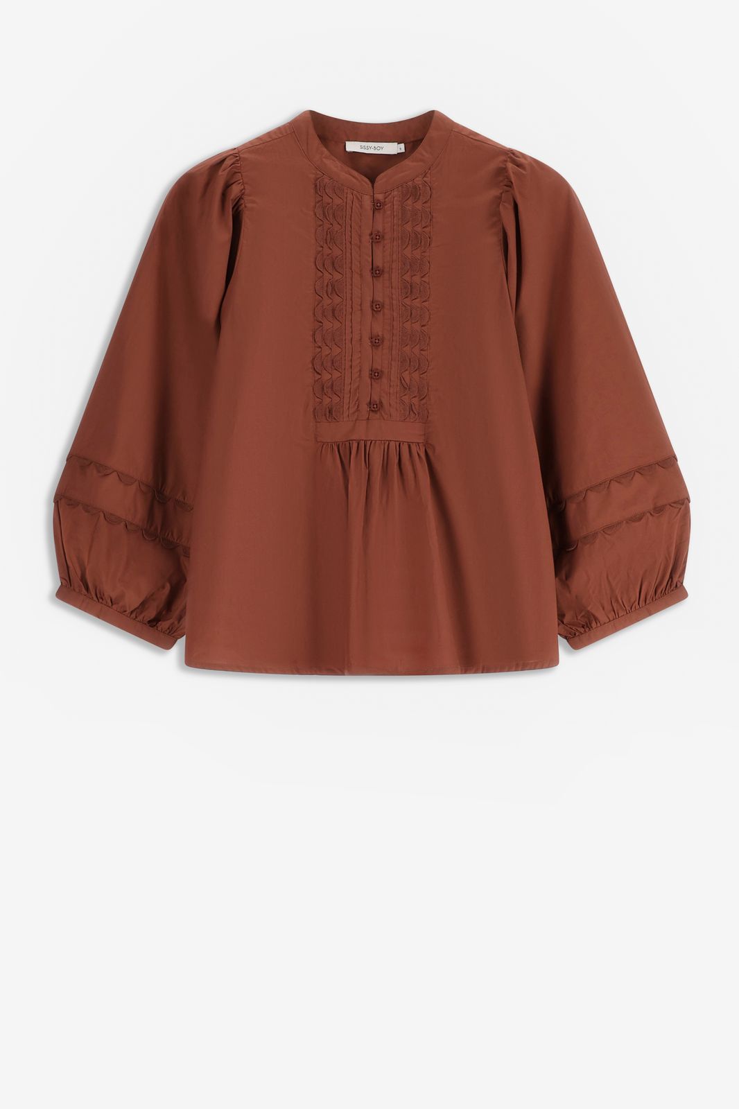 Bruine poplin blouse met pintuck details