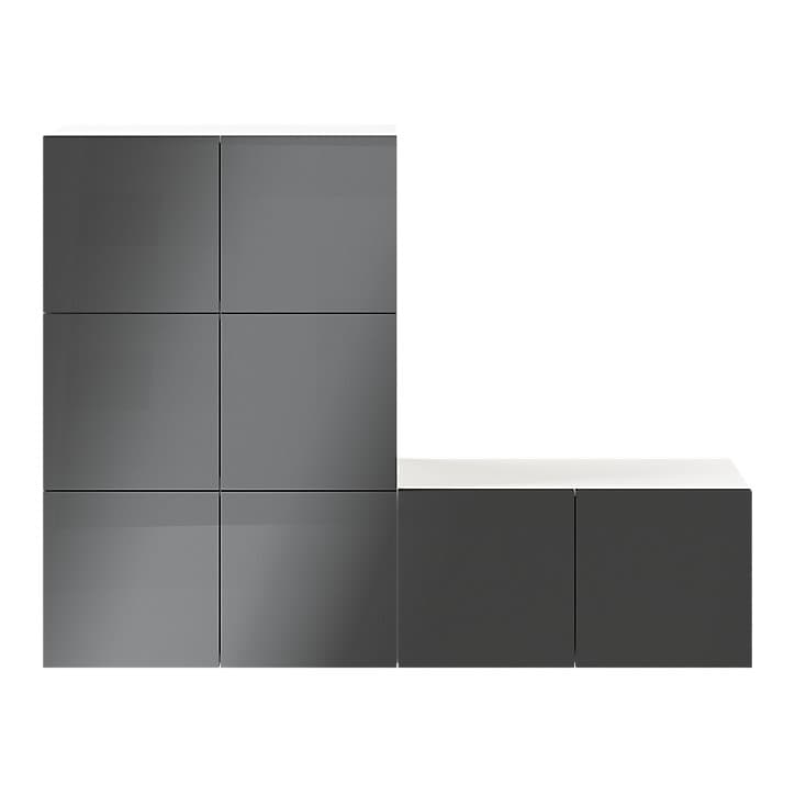 Ensemble d’armoires blanches portes battantes anthracite brillant faible profondeur GoodHome Atomia H. 112,5 x L. 150 x P. 22 cm