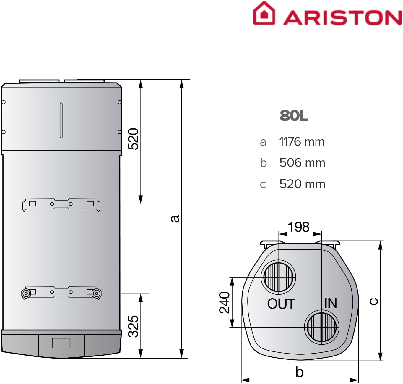 Ariston Nuos Plus S2 WLAN, 80 Liter, mit Aerothermie, energiesparend, leise, Fernbedienung, mobile App, 50,6 x 52 x 117,6, hergestellt für spanische Installation, Effizienz, A+ Bereich (A+/F)