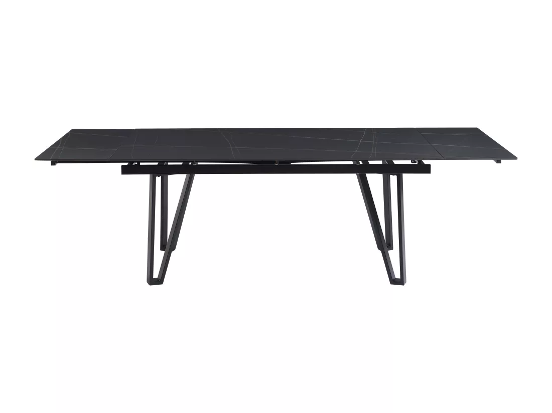 Table à manger extensible 6 à 10 personnes en céramique et métal - Effet marbre noir - SARINO
