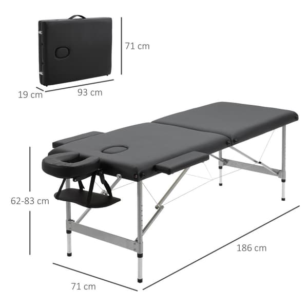 Sammenleggbart Massasjebord, Profesjonelt 7-Soners Massasjebord, Høydejusterbart, Laster Opptil 130 Kg, Ideelt For Spa Og Salong, Svart