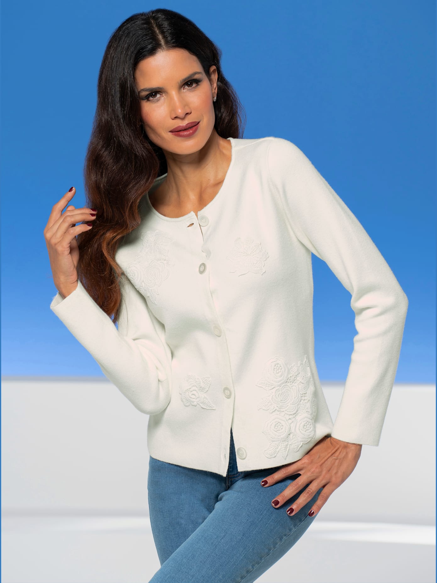 Veste en tricot dentelle plaquée
