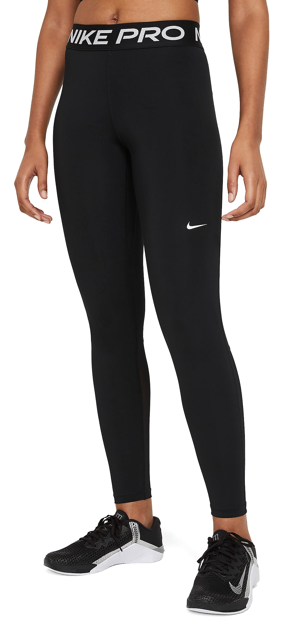 Pro Mid-Rise Mesh-Panelled Tights Dame  010/Black/White