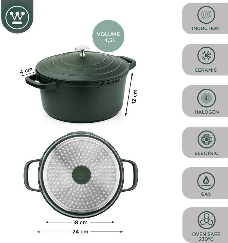 Westinghouse Performance Series - Kookpan - Groen - 24cm - Met Deksel