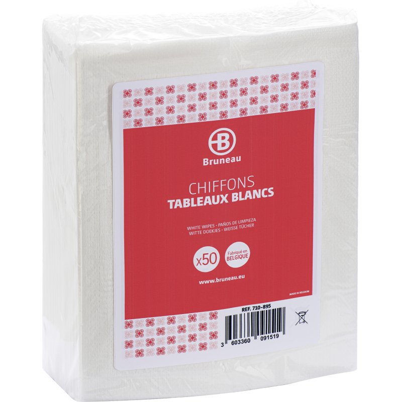 Chiffons blancs Bruneau pour tableaux blancs - paquet de 50