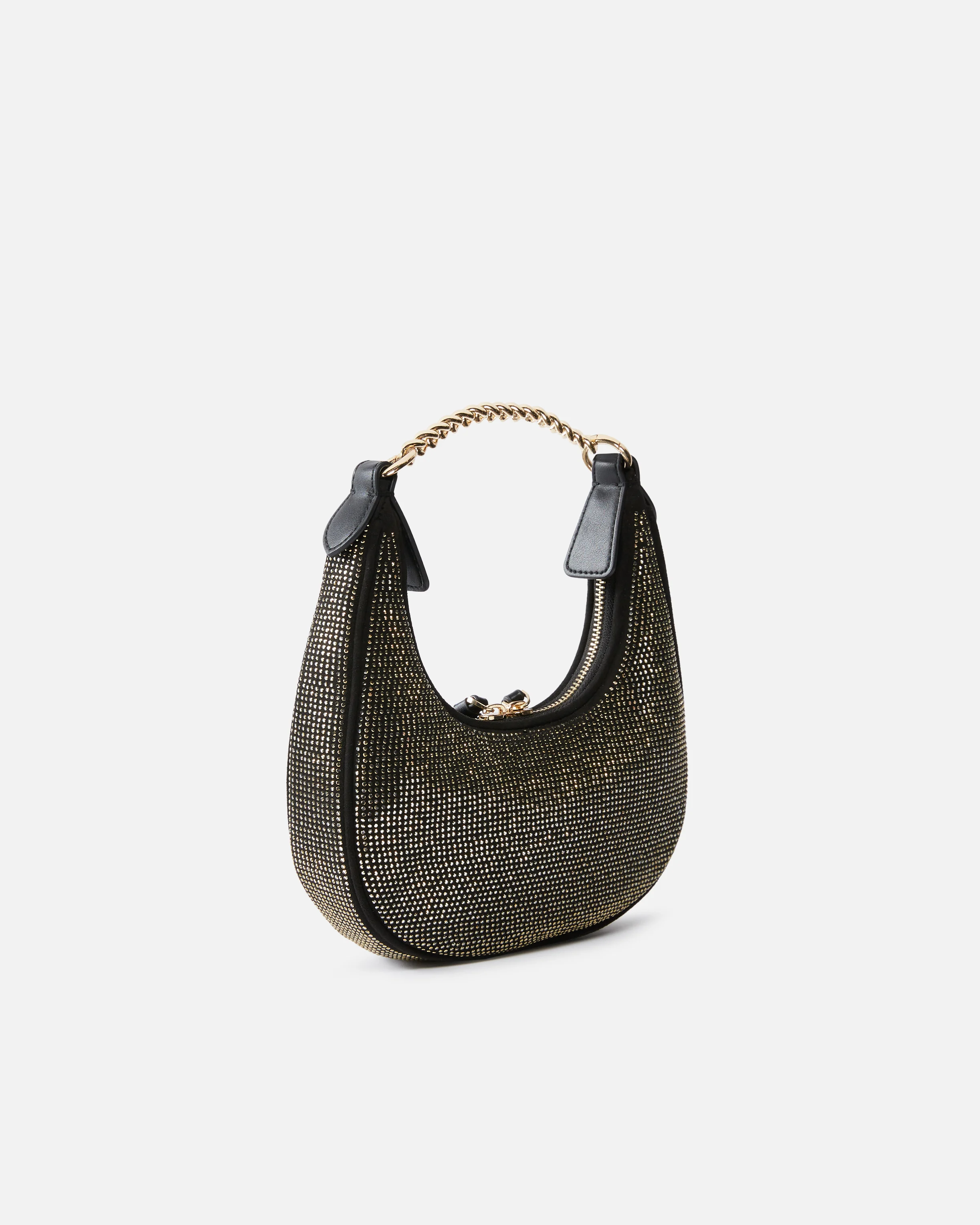 Mini brioche bag hobo avec strass all-over | Noir