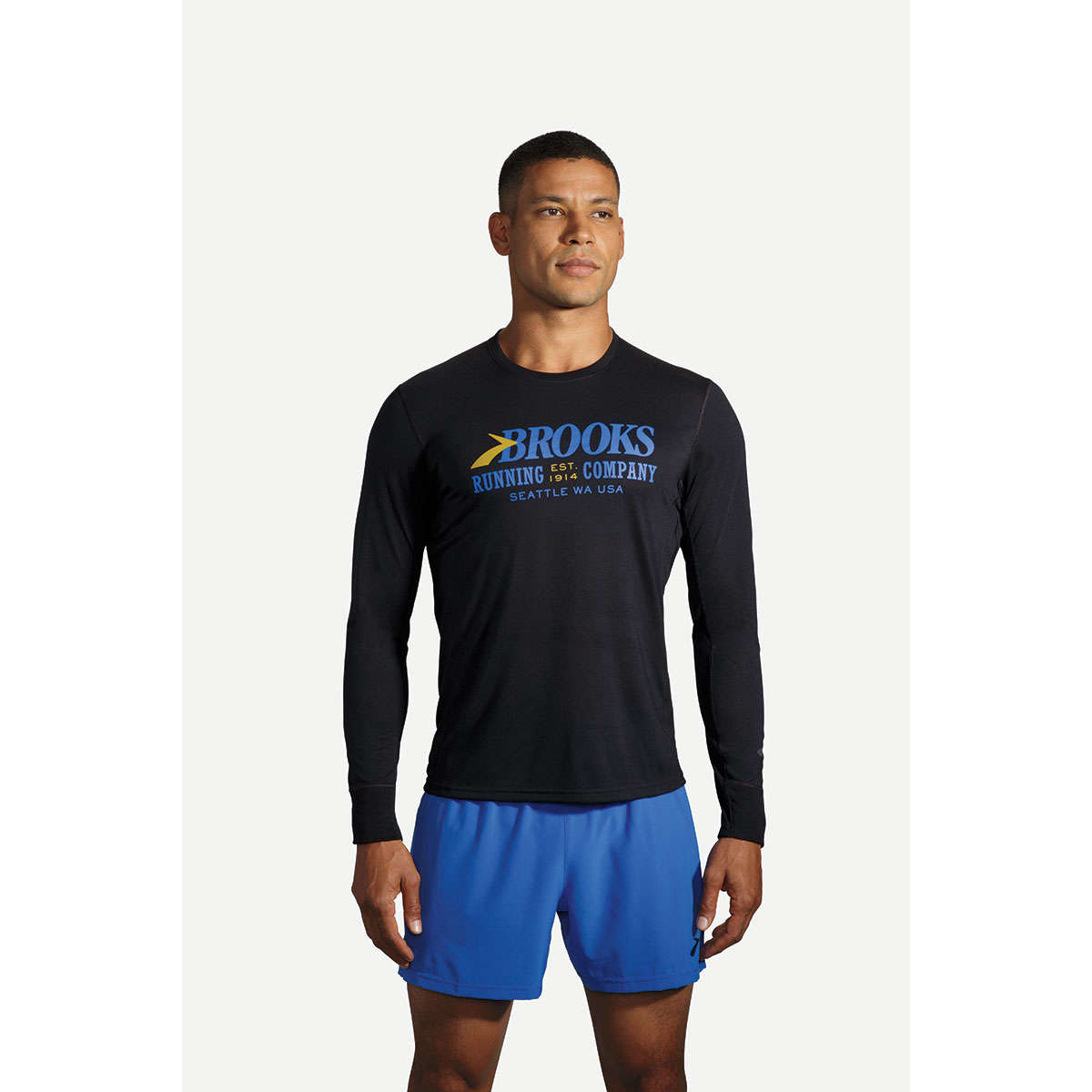 Brooks Distance Graphic Hardloopshirt Lange Mouwen Zwart/Blauw Heren