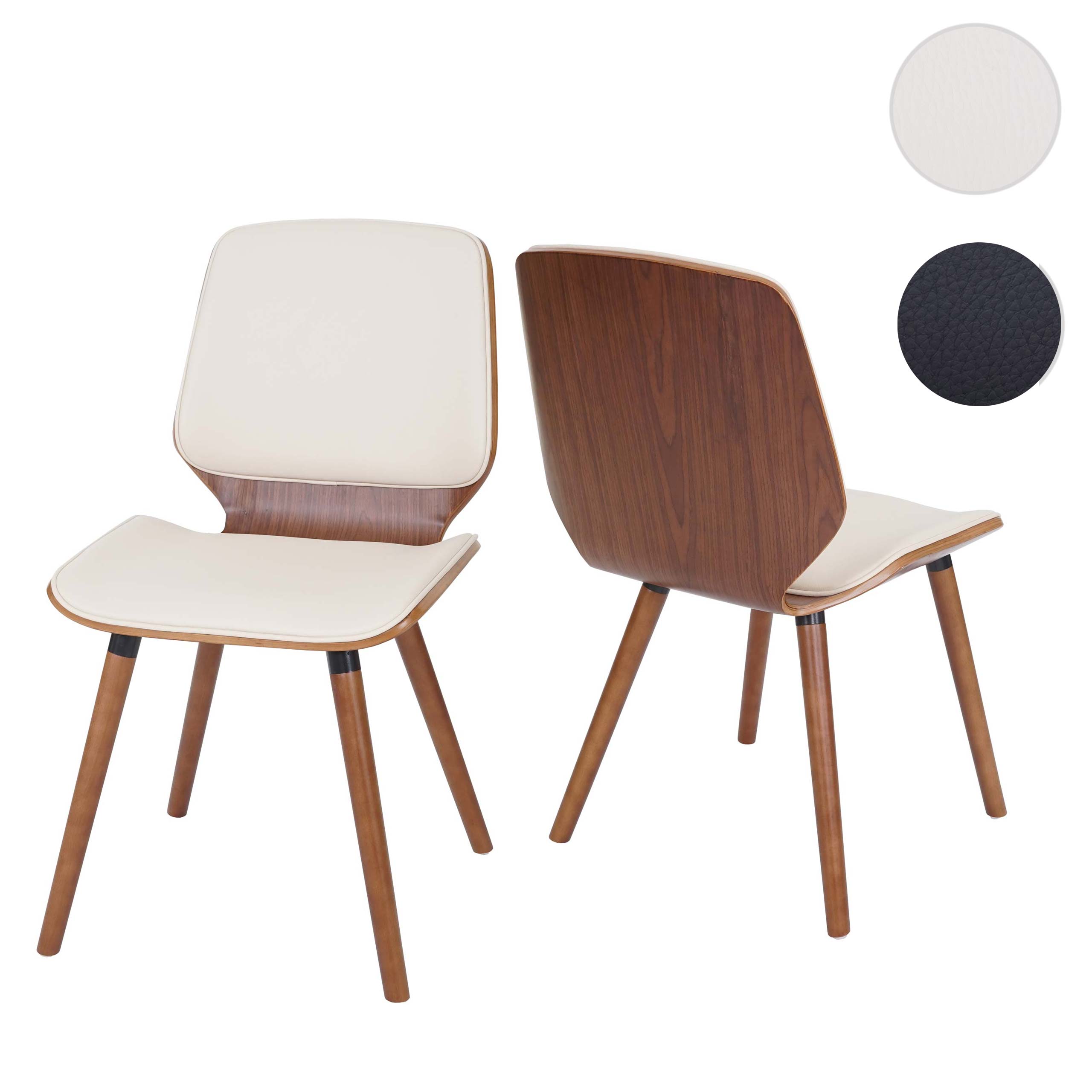 2er-Set Esszimmerstuhl MCW-B16, Holz Bugholz Retro-Design Walnussoptik, MVG-zertifiziert ~ Kunstleder creme
