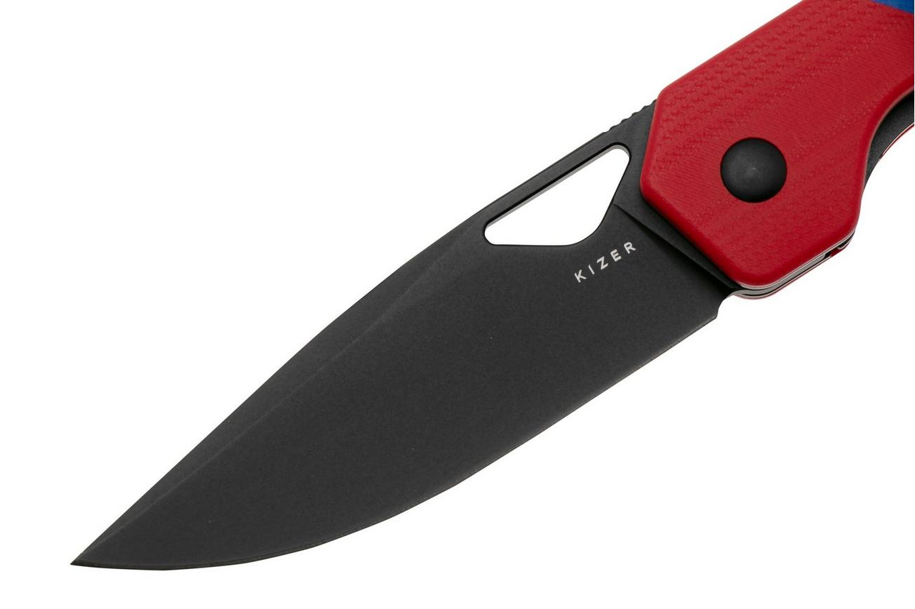 Kizer Vanguard Militaw V3634A2 Liner Lock, Black Nitro-V, Red G10, Blue G10 Inlay, zakmes, Jonathan Styles design
