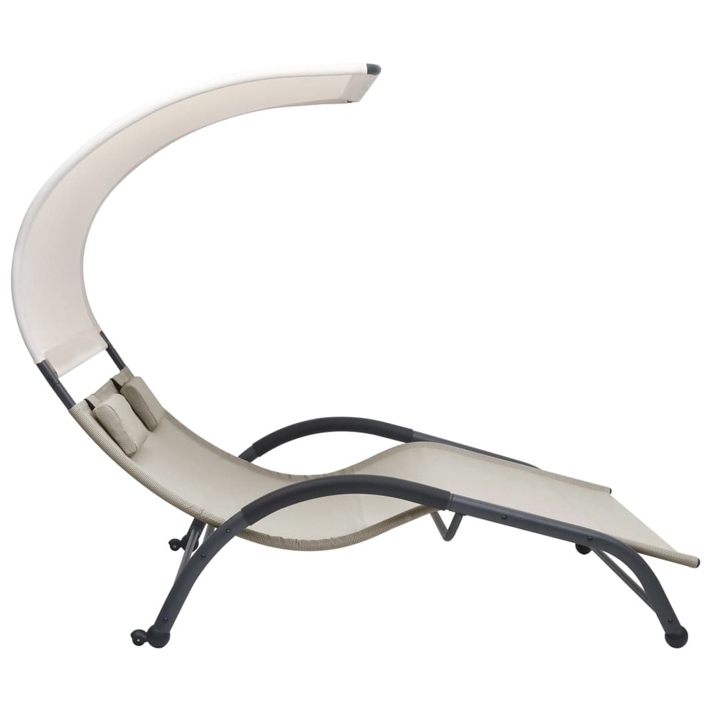 Transat chaise longue bain de soleil lit de jardin terrasse meuble d'extérieur double avec auvent textilène crème