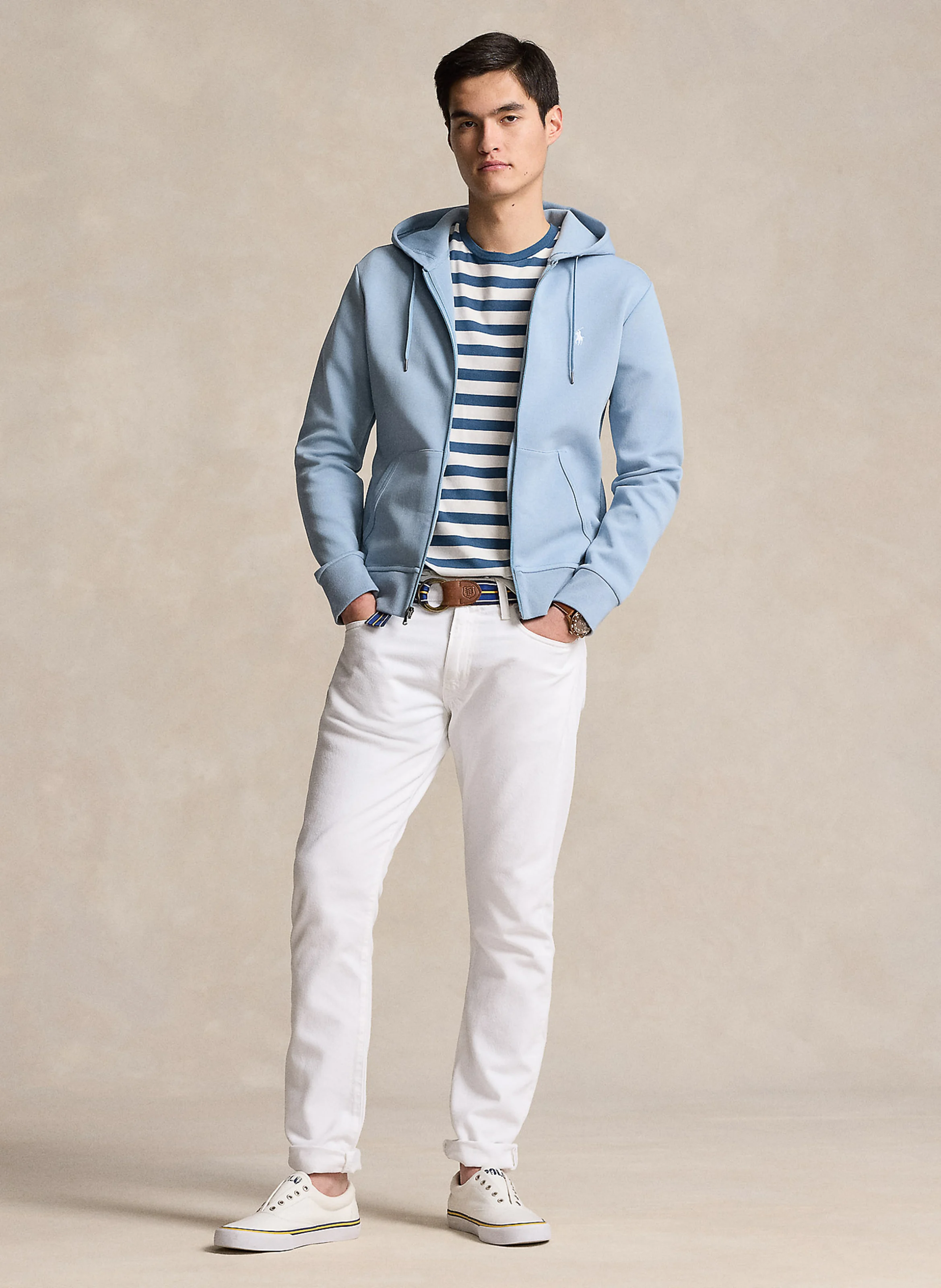 Sweat zippé à capuche en coton doux | Bleu