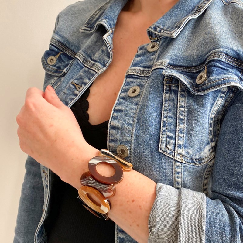 Bracelet extensible marron marbré formes ovales