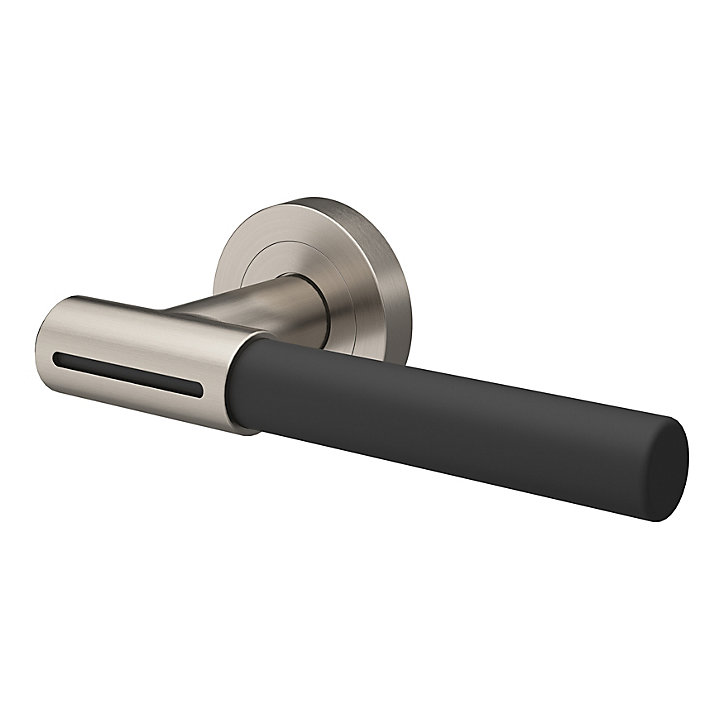 Ensemble poignée sur rosace rond à visser GoodHome Hezo effet nickel satin gris Ø50mm