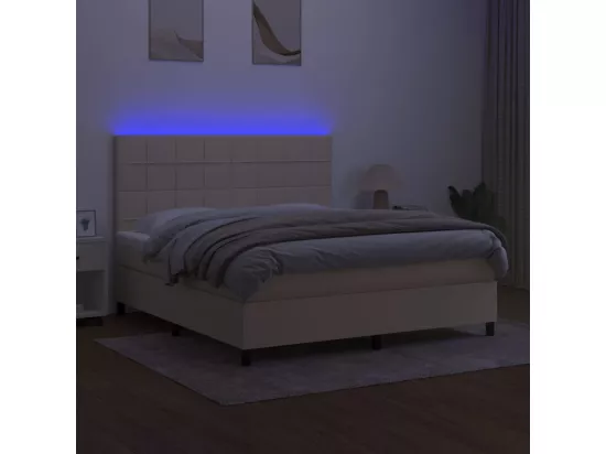 Sommier tapissier avec matelas et LED Crème 160x200 cm Tissu