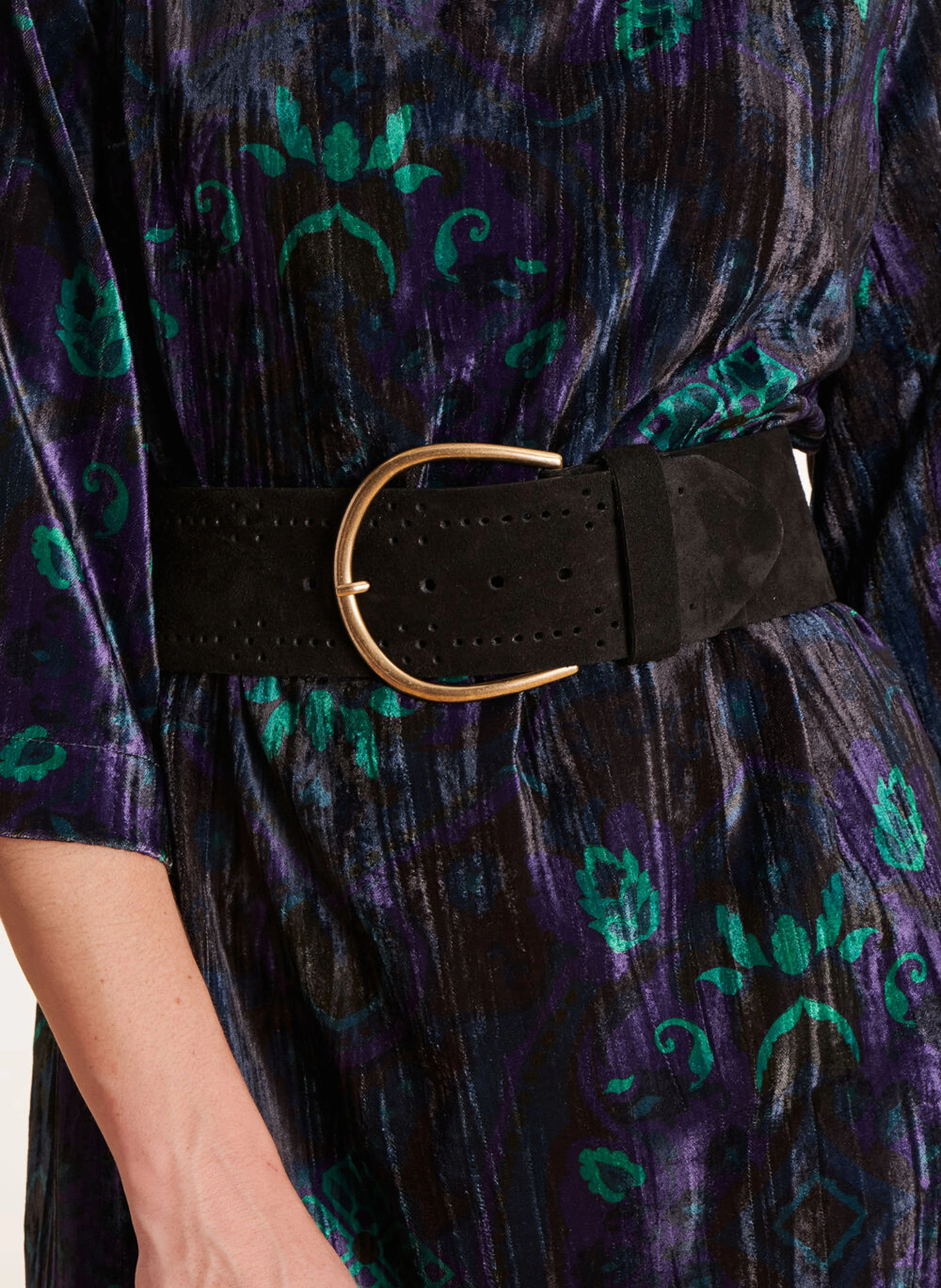 Ceinture large en cuir mélangé | Noir