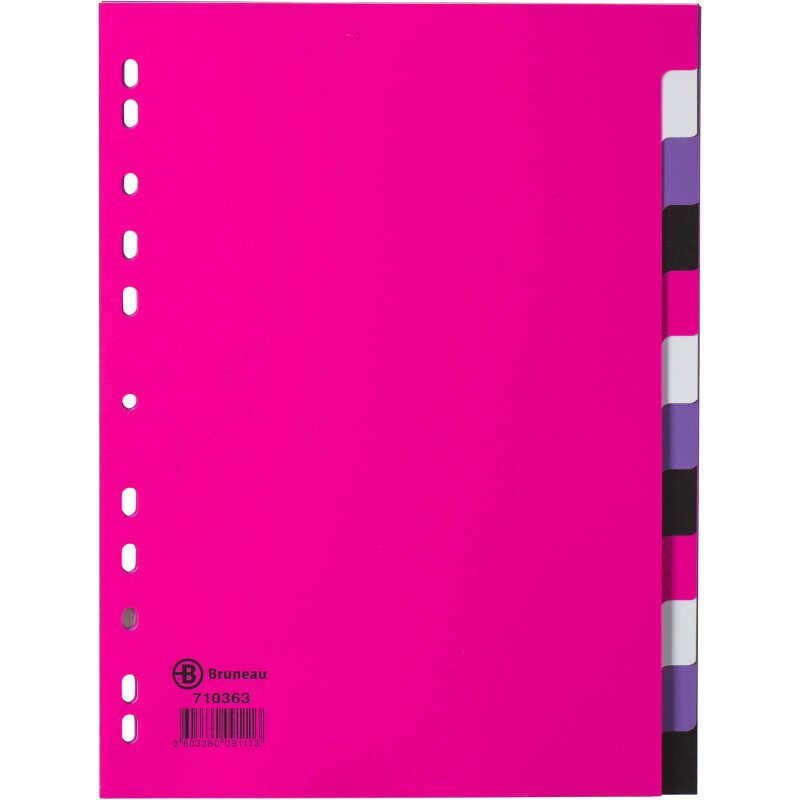 Intercalaire A4 polypropylène multicolore Bruneau 12 onglets réinscriptibles - 1 jeu