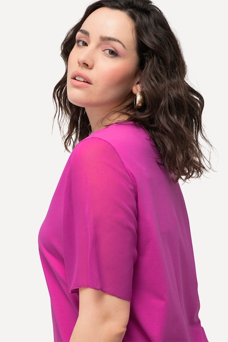 T-Shirt, Chiffon-Blende, V-Ausschnitt, Chiffon-Halbarm